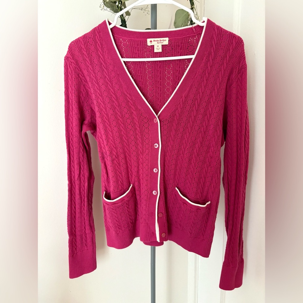 Brook Brothers Red Fleece Pink Cardigan Button Up Cotton Y2K Cottage Sz Medium